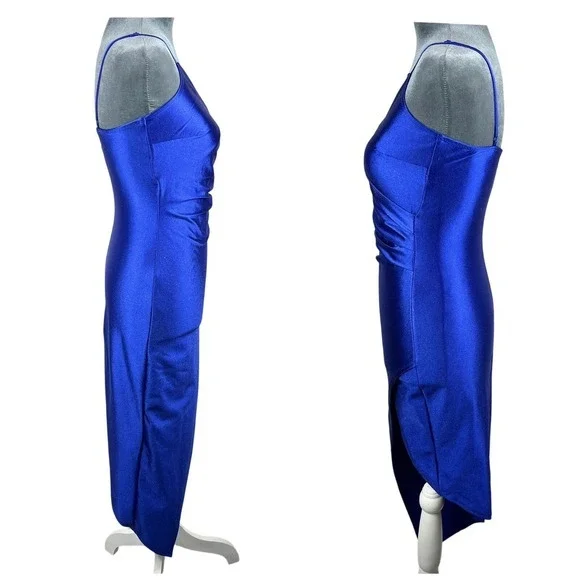 Fairy Grunge Y2k Asymmetric Faux Wrap Prom Cocktail Dress Juniors S Blue Shimmer - Picture 3 of 15